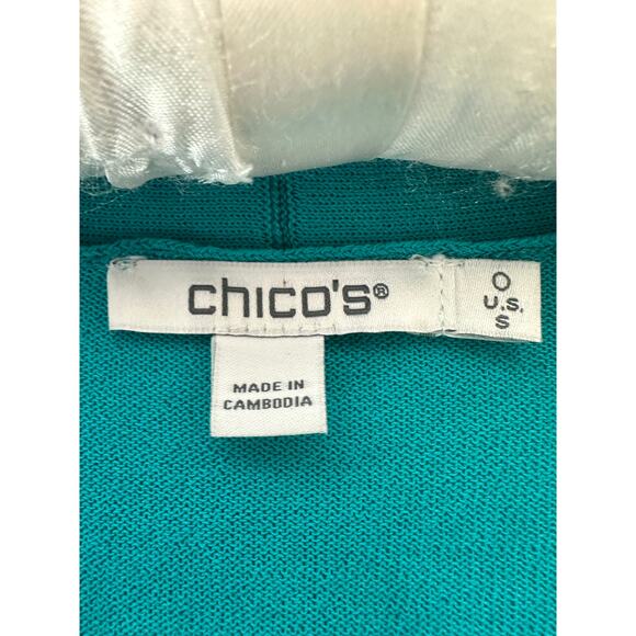 CHICO’S | Open Front Blue Teal 3/4 Sleeve Cardigan | Size 0 Small - Picture 5 of 6
